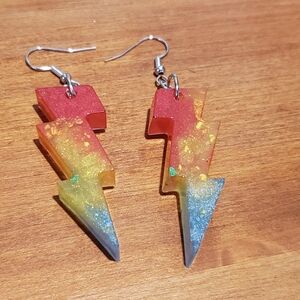 Hand-Poured Epoxy Resin Rainbow Lightning Bolt Earrings — Homespun Utopia